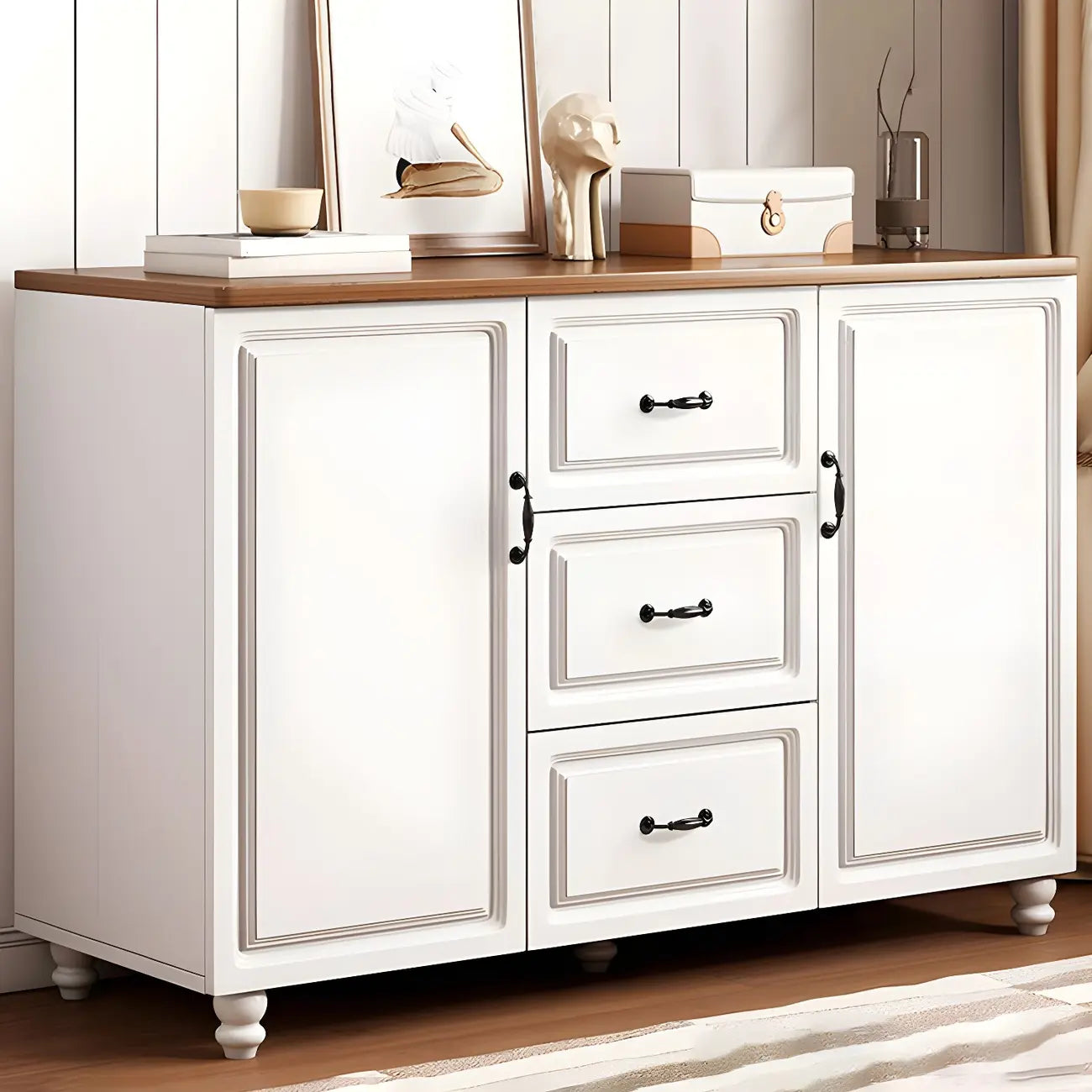 Commode combinée de rangement traditionnelle en bois brun noyer moyen