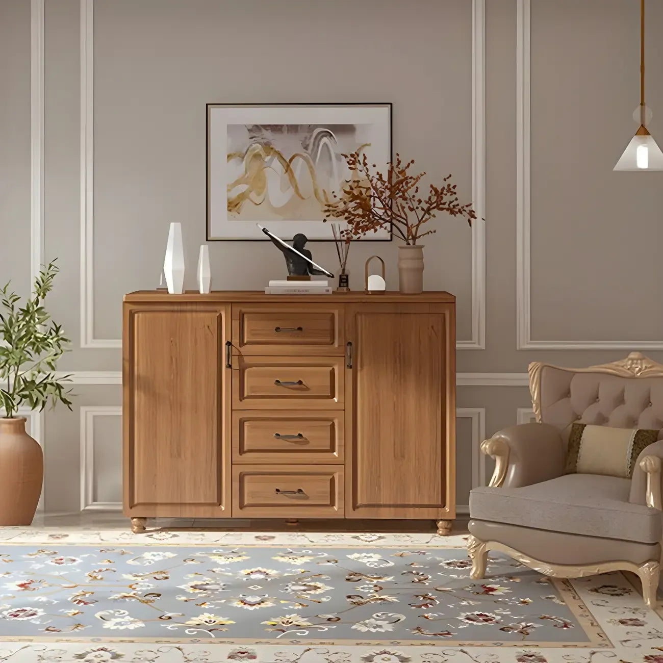 Commode combinée de rangement traditionnelle en bois brun noyer moyen