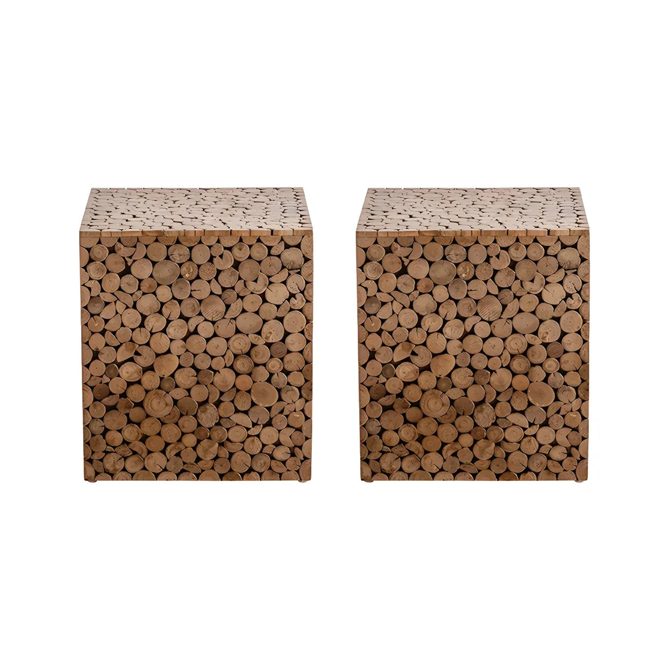 Table d'appoint carrée rustique en bois massif pour salon