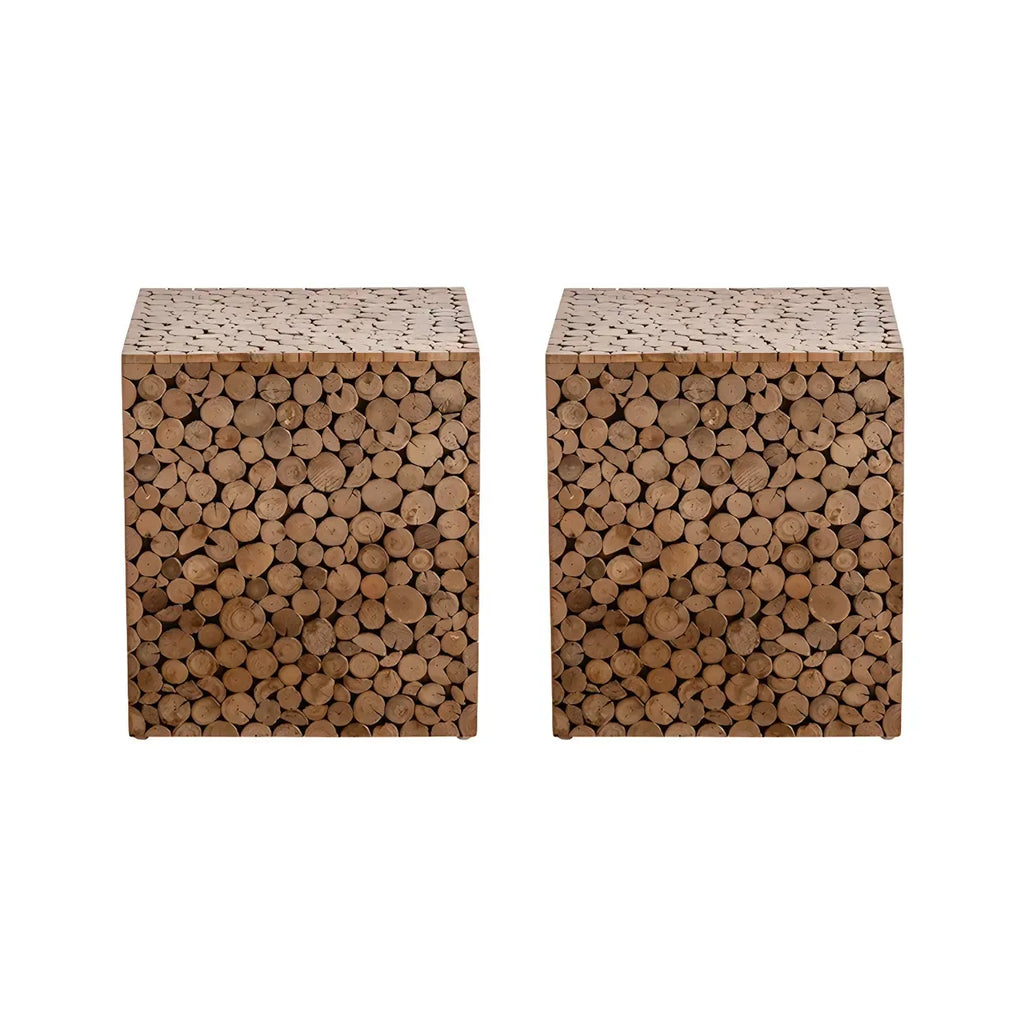 Table d'appoint carrée rustique en bois massif pour salon