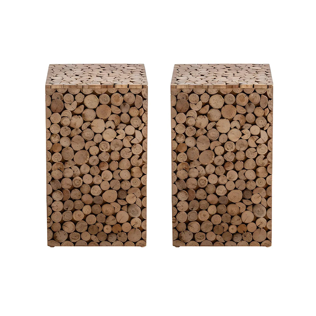 Table d'appoint carrée rustique en bois massif pour salon