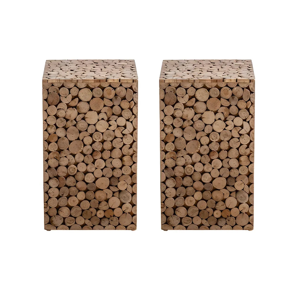 Table d'appoint carrée rustique en bois massif pour salon