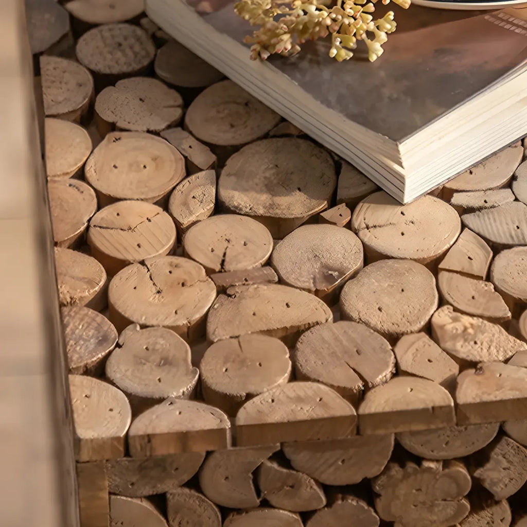 Table d'appoint carrée rustique en bois massif pour salon