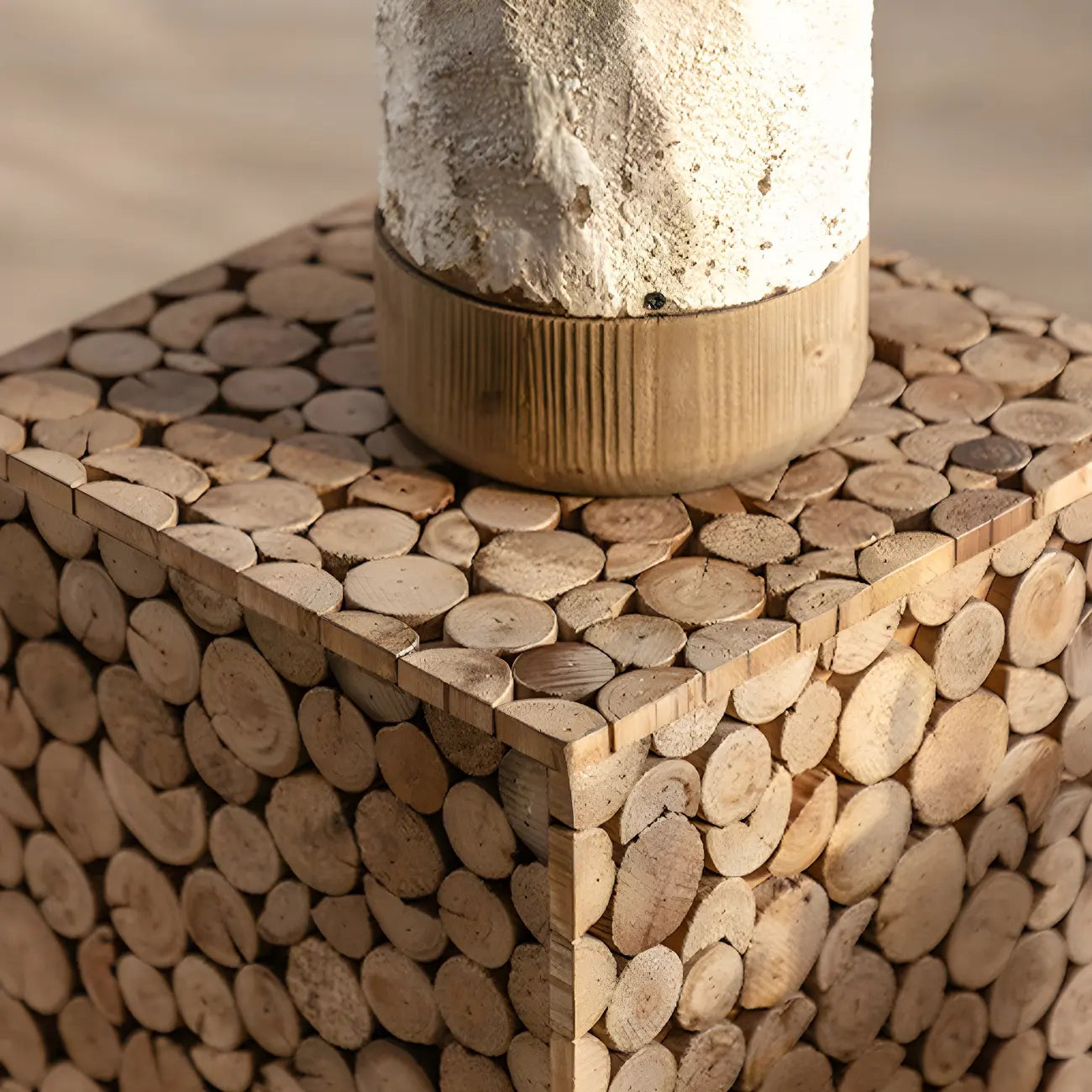 Table d'appoint carrée rustique en bois massif pour salon