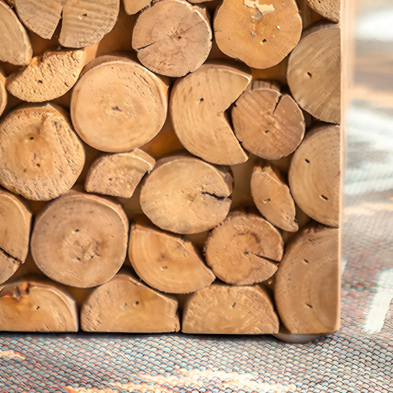 Table d'appoint carrée rustique en bois massif pour salon