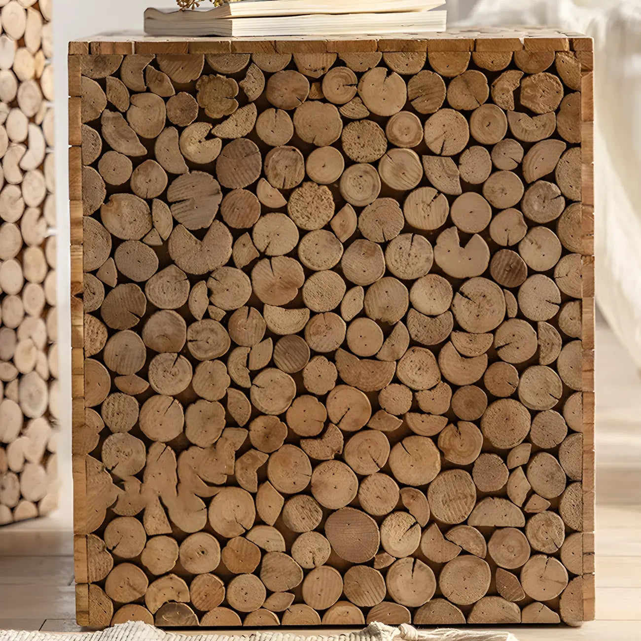 Table d'appoint carrée rustique en bois massif pour salon