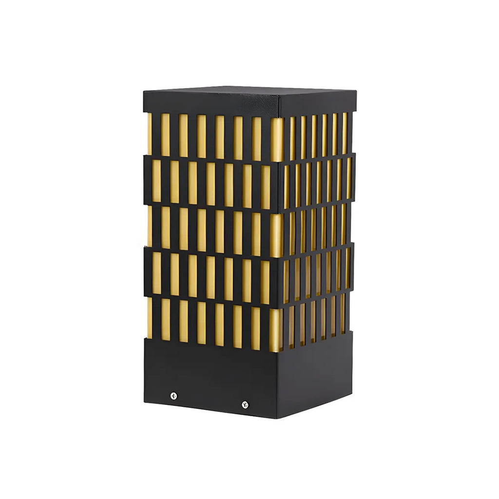 Culot de lampe rectangulaire à grille métallique noire et éclairage chaud