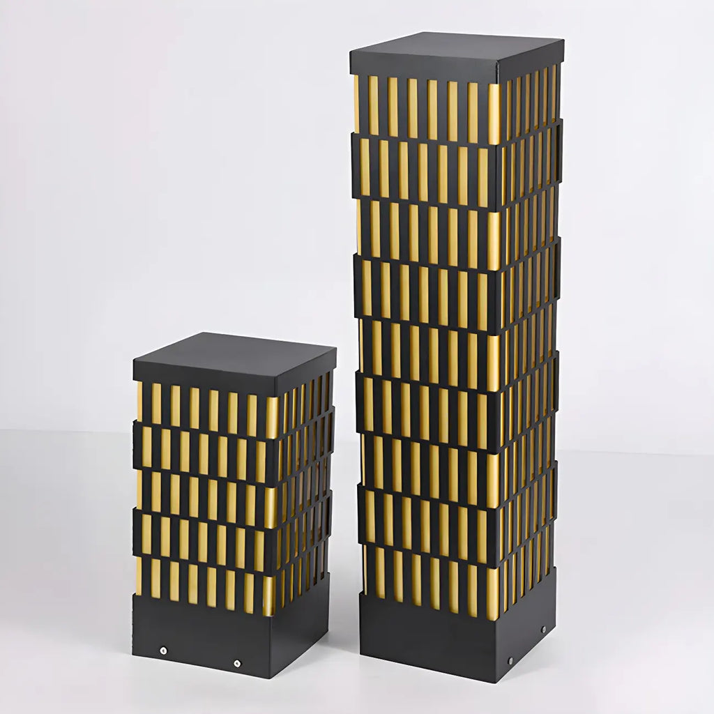 Culot de lampe rectangulaire à grille métallique noire et éclairage chaud