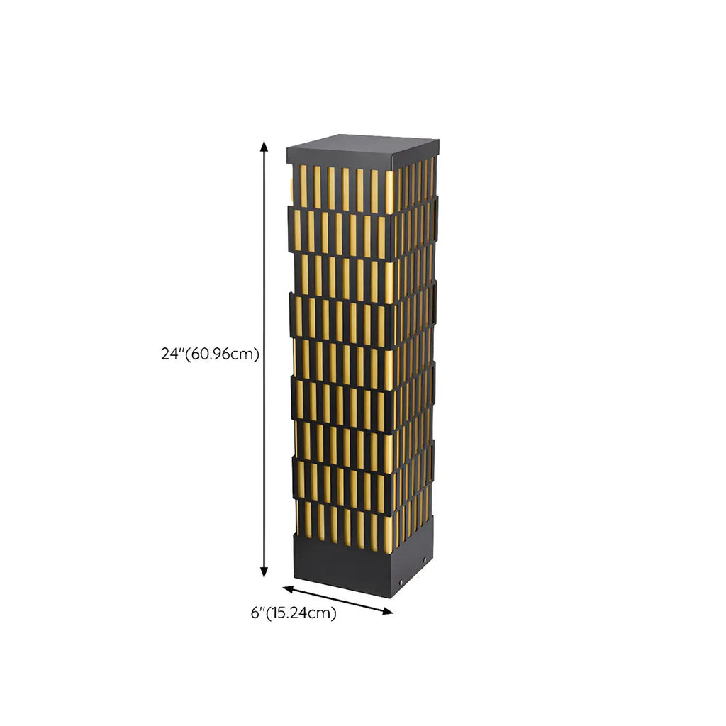 Culot de lampe rectangulaire à grille métallique noire et éclairage chaud