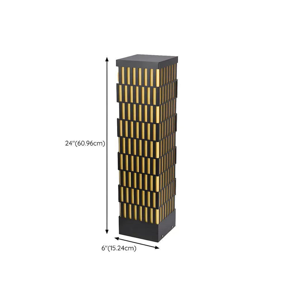 Culot de lampe rectangulaire à grille métallique noire et éclairage chaud