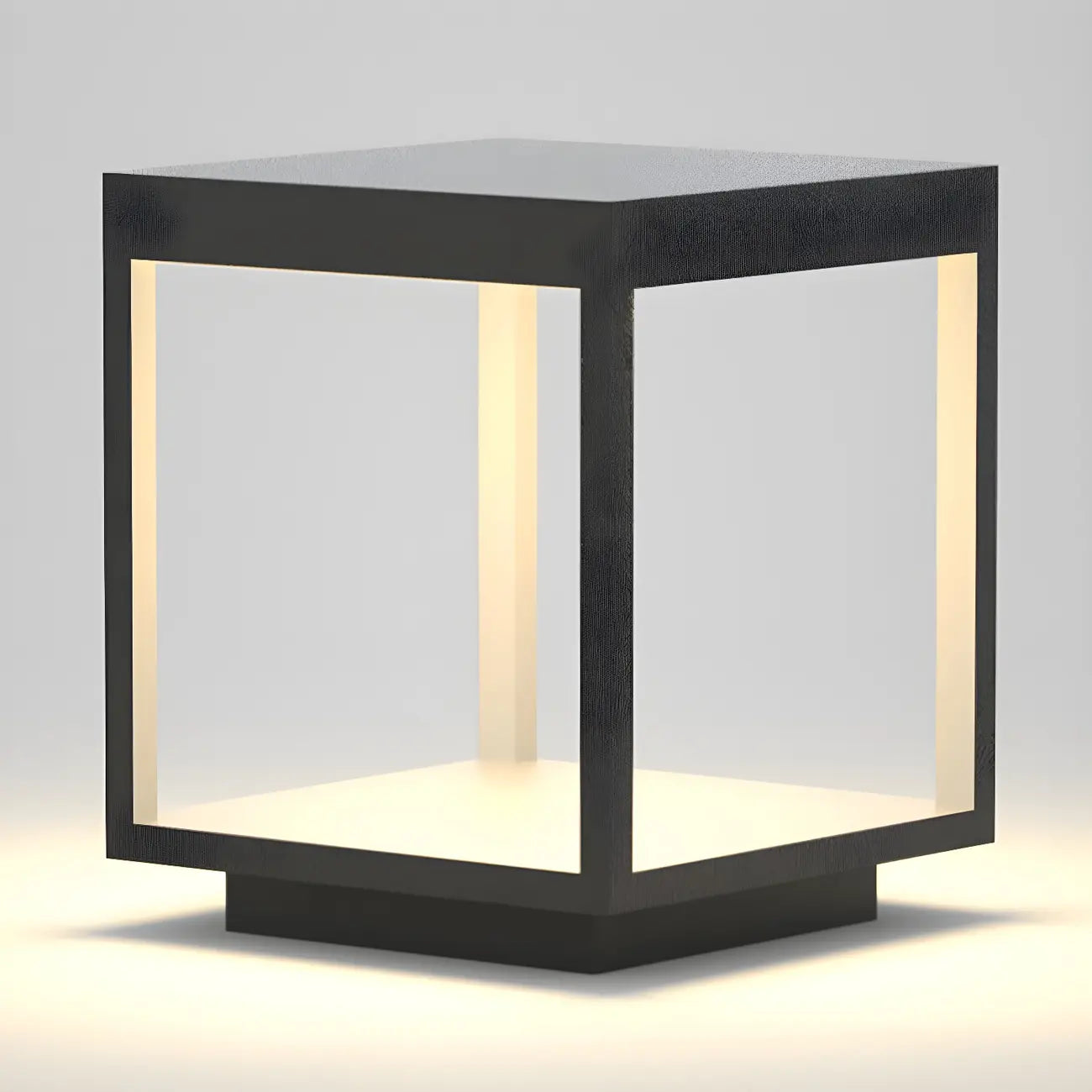 Lampe d'ambiance pour poteau en métal noir à cube ouvert
