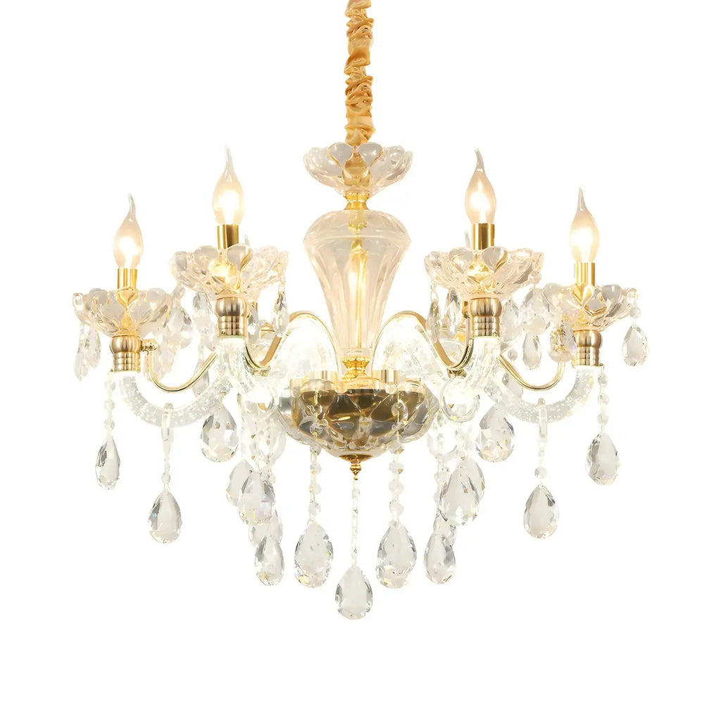 Lustre candélabre vintage en cristal doré avec pendentif