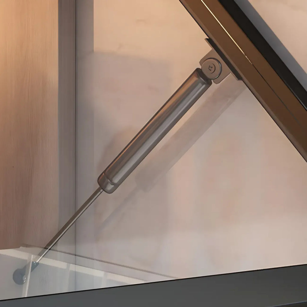 Cuisine avec applique murale en bois noir et éclairage LED court, vaisselier