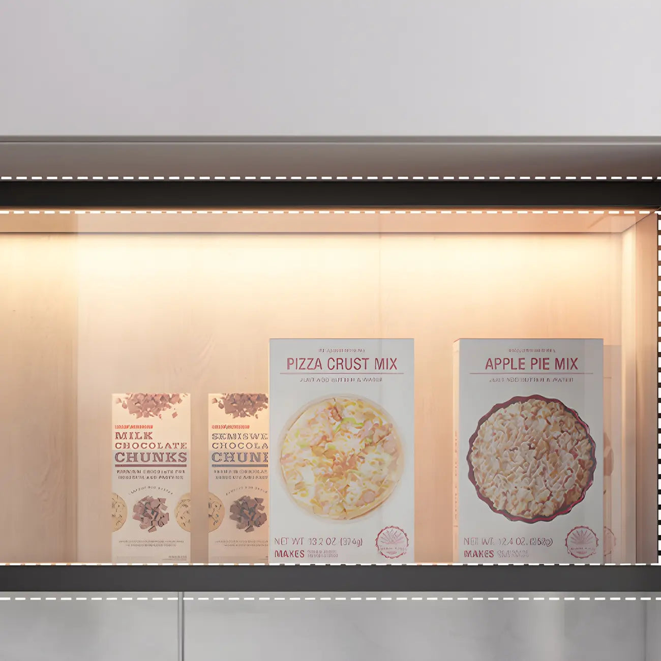 Cuisine avec applique murale en bois noir et éclairage LED court, vaisselier