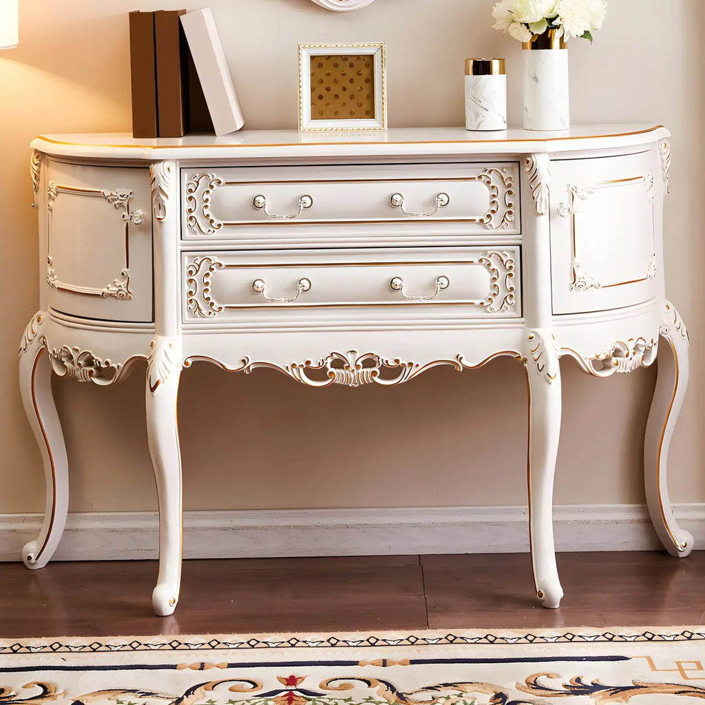 Console en bois blanc français avec tiroirs et revêtement anti-rayures