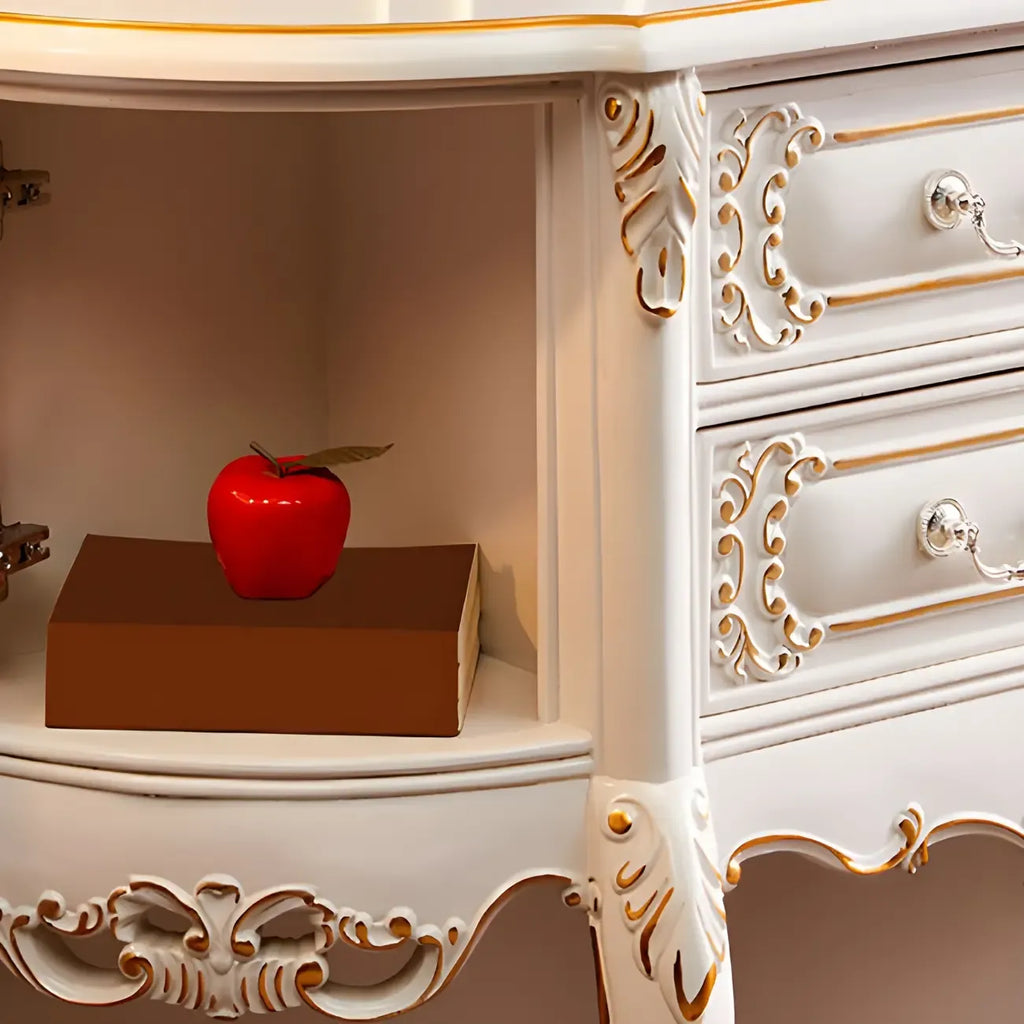 Console en bois blanc français avec tiroirs et revêtement anti-rayures