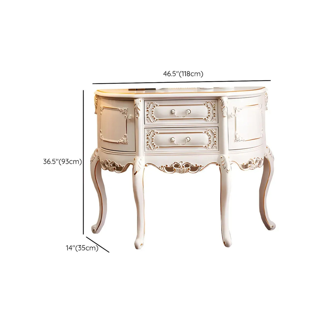 Console en bois blanc français avec tiroirs et revêtement anti-rayures