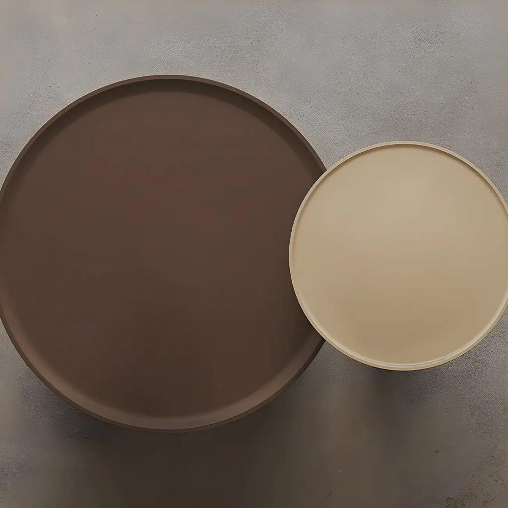 Table basse ronde élégante en bois beige et marron avec rangement