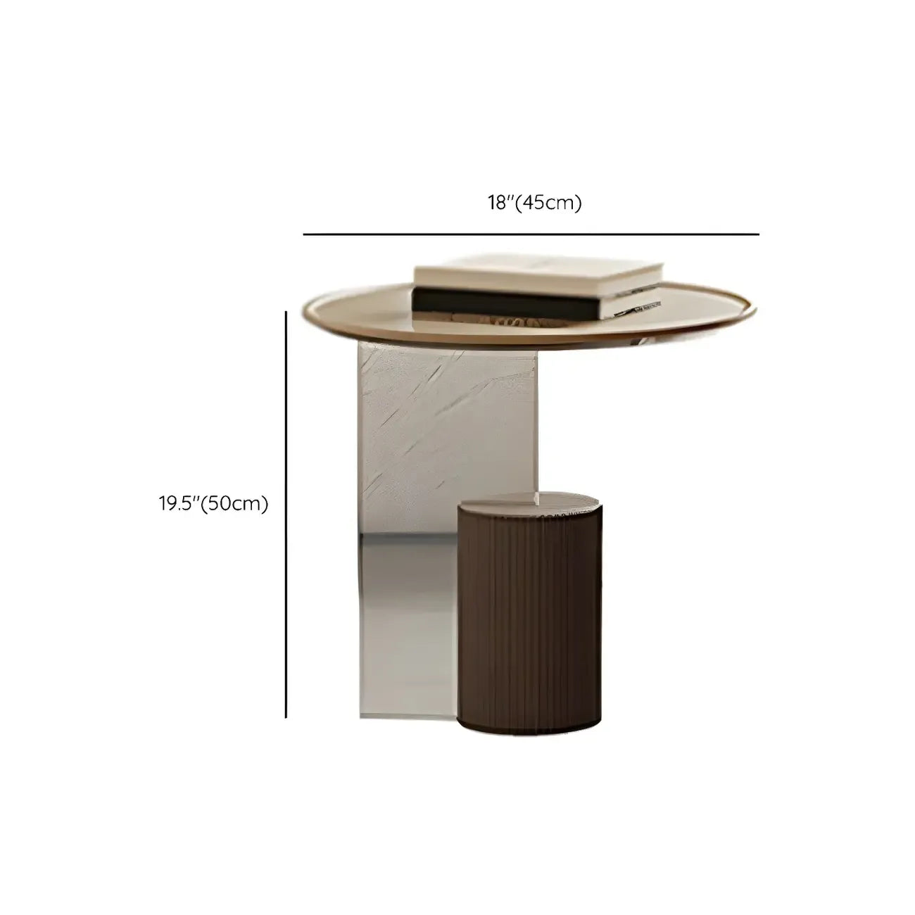 Table basse ronde élégante en bois beige et marron avec rangement
