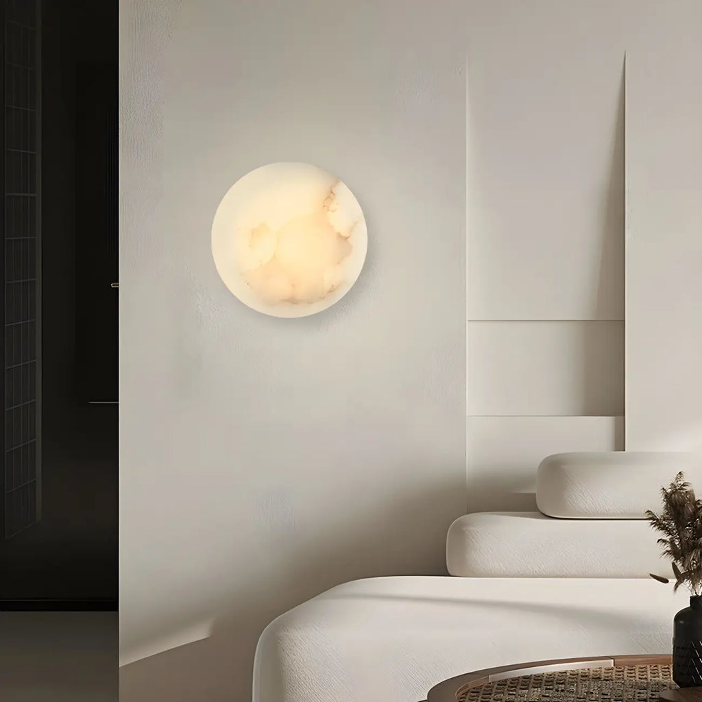 Applique murale ronde contemporaine à LED beige effet pierre