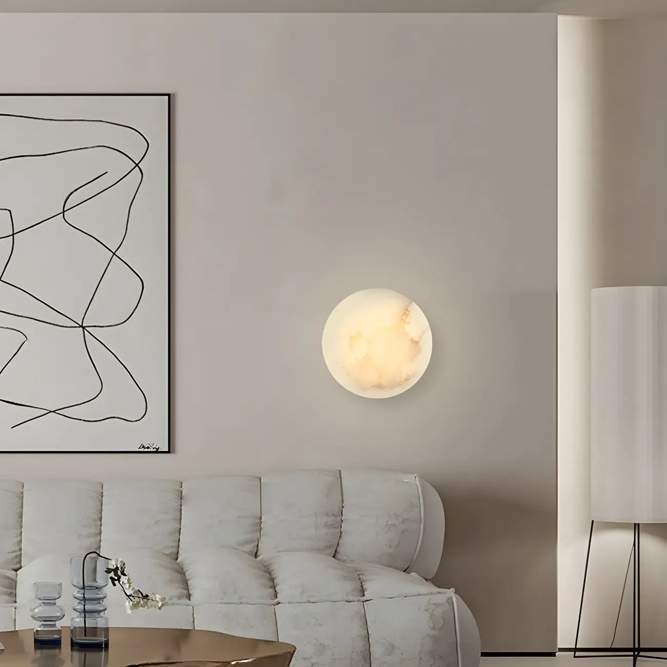 Applique murale ronde contemporaine à LED beige effet pierre