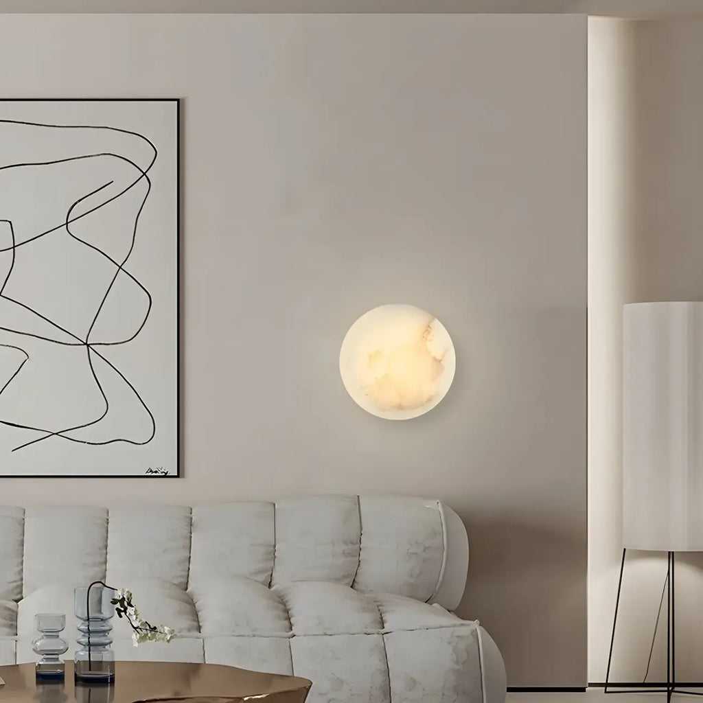 Applique murale ronde contemporaine à LED beige effet pierre