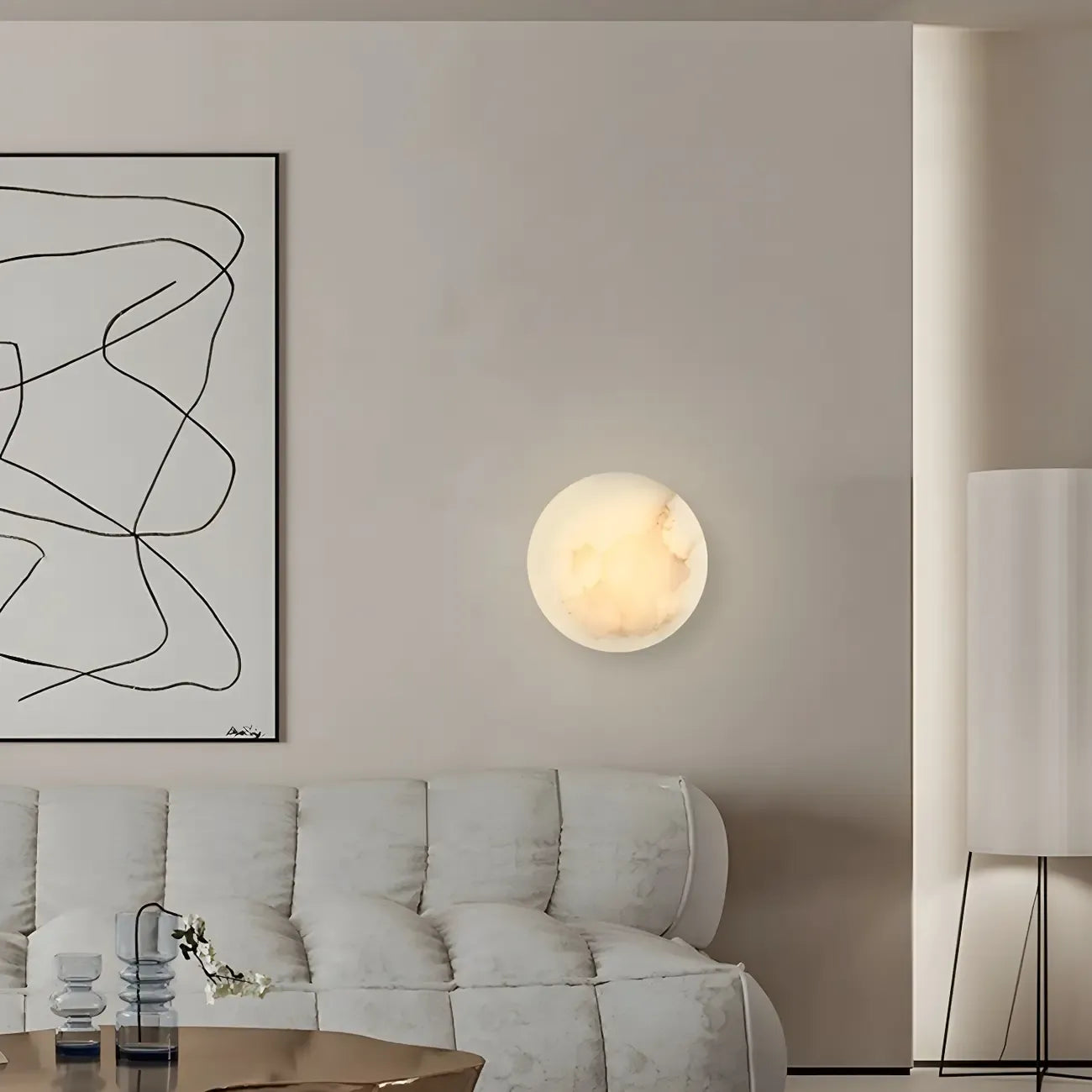 Applique murale ronde contemporaine à LED beige effet pierre