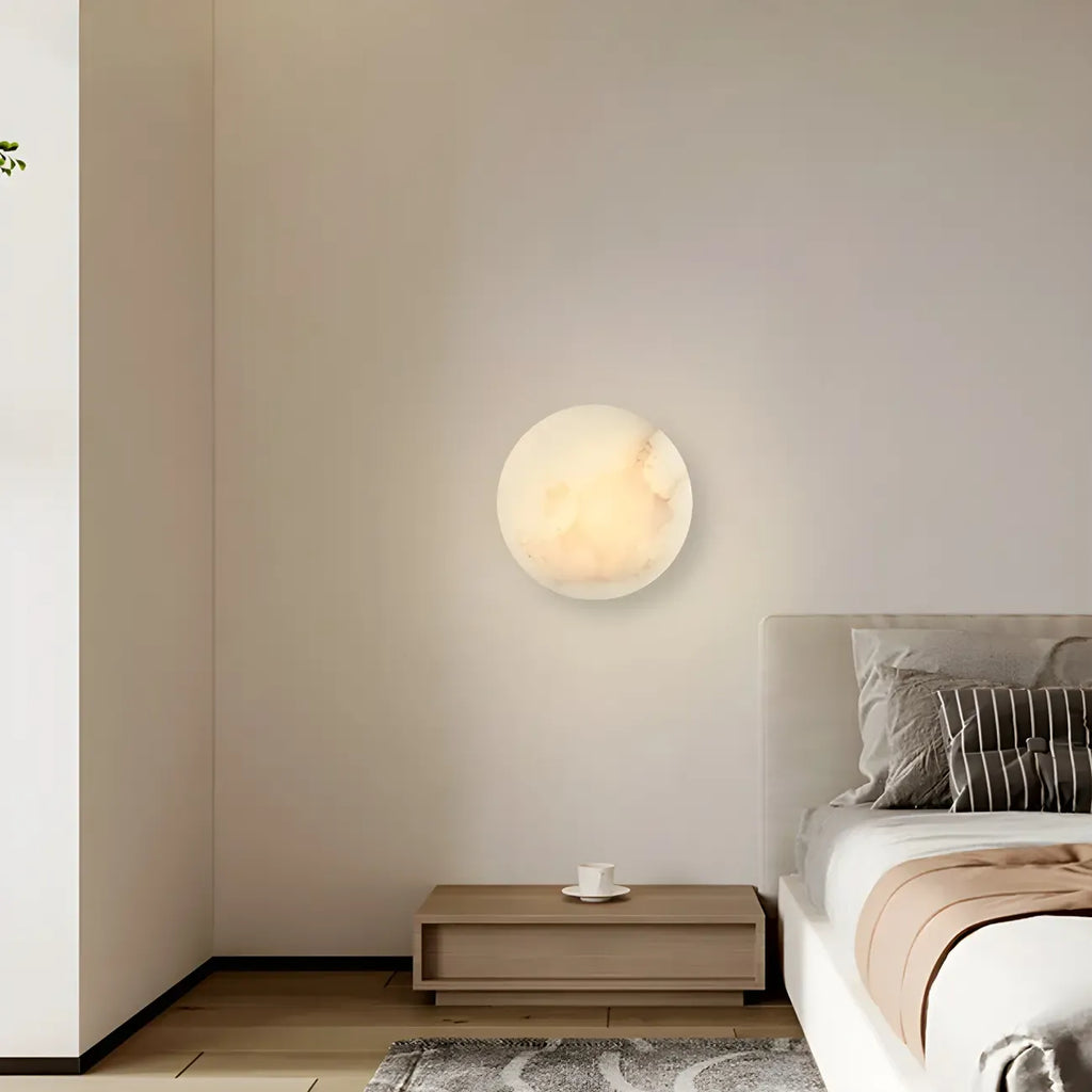 Applique murale ronde contemporaine à LED beige effet pierre