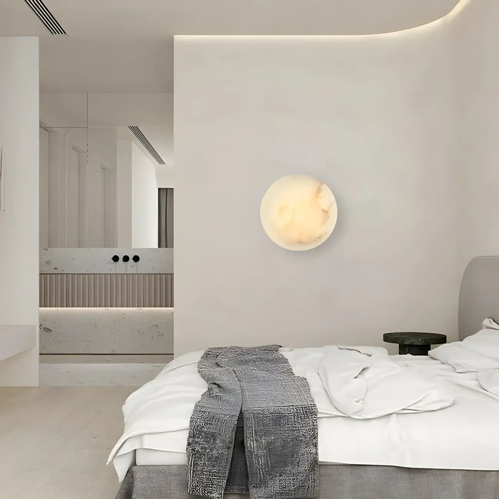 Applique murale ronde contemporaine à LED beige effet pierre