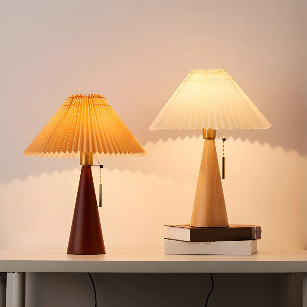 Lampe de chevet moderne en forme de cône de bois avec télécommande, LED et tissu