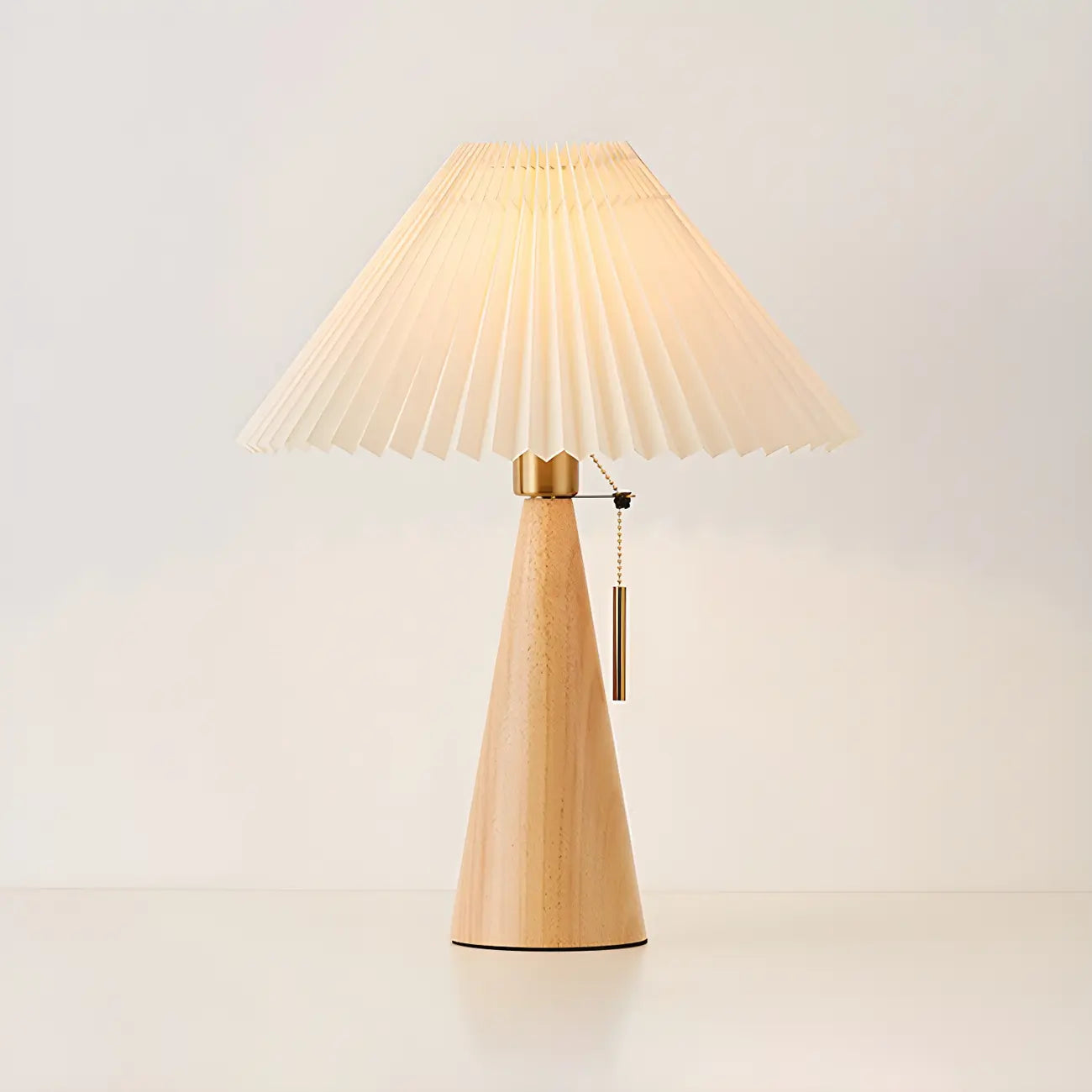 Lampe de chevet moderne en forme de cône de bois avec télécommande, LED et tissu