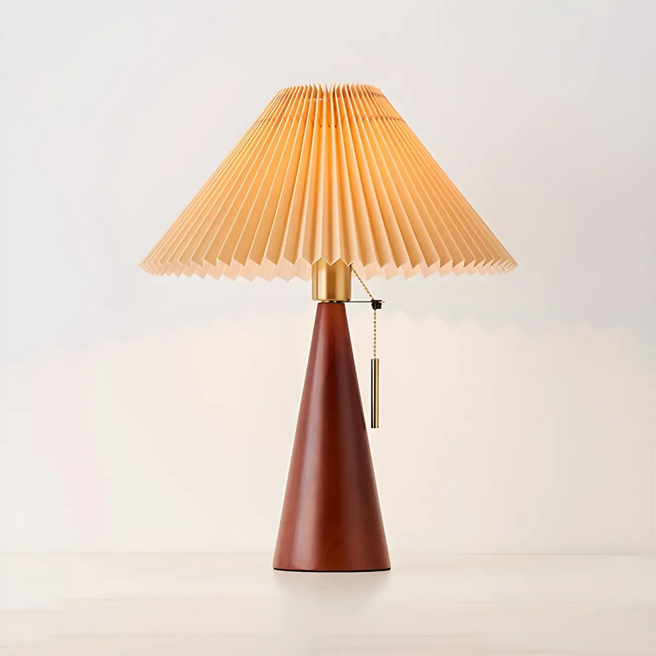 Lampe de chevet moderne en forme de cône de bois avec télécommande, LED et tissu