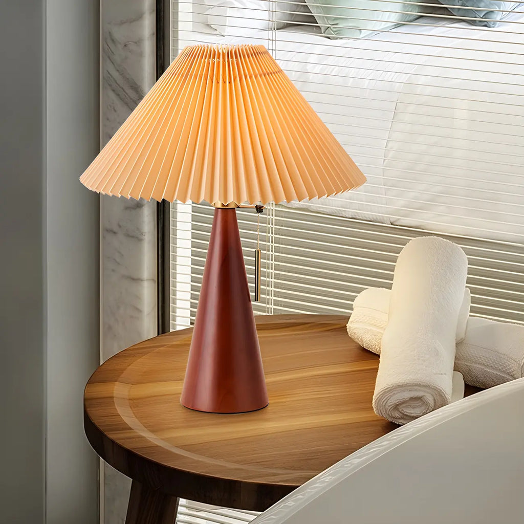 Lampe de chevet moderne en forme de cône de bois avec télécommande, LED et tissu