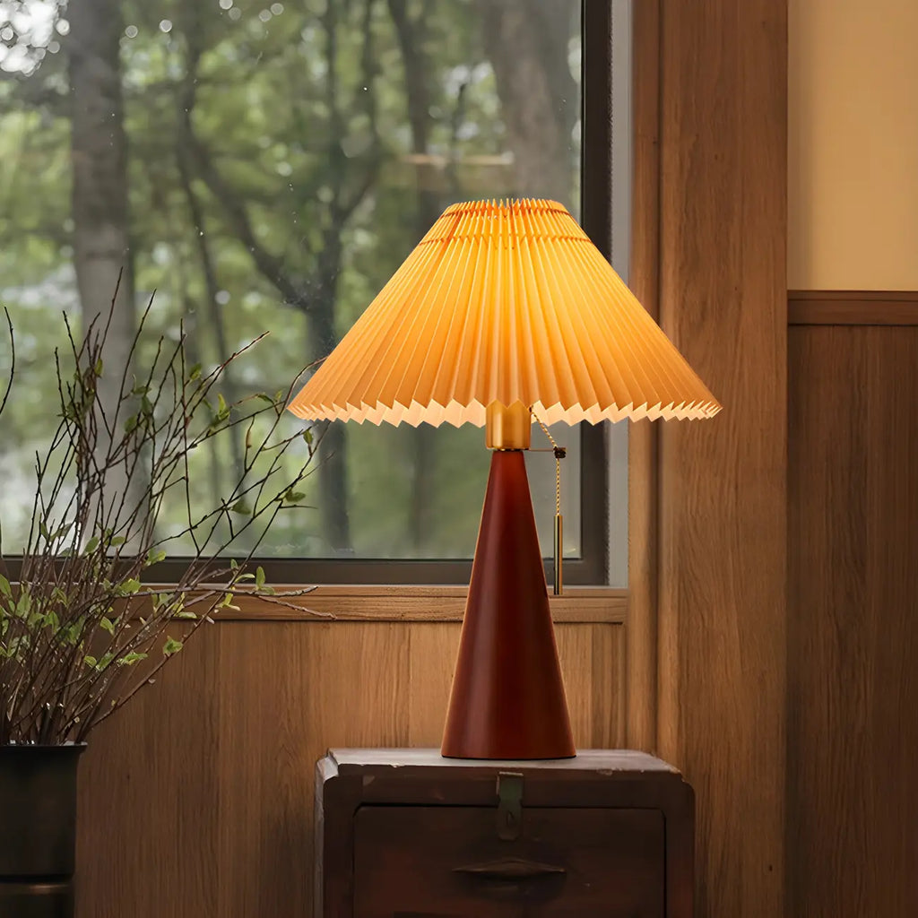 Lampe de chevet moderne en forme de cône de bois avec télécommande, LED et tissu