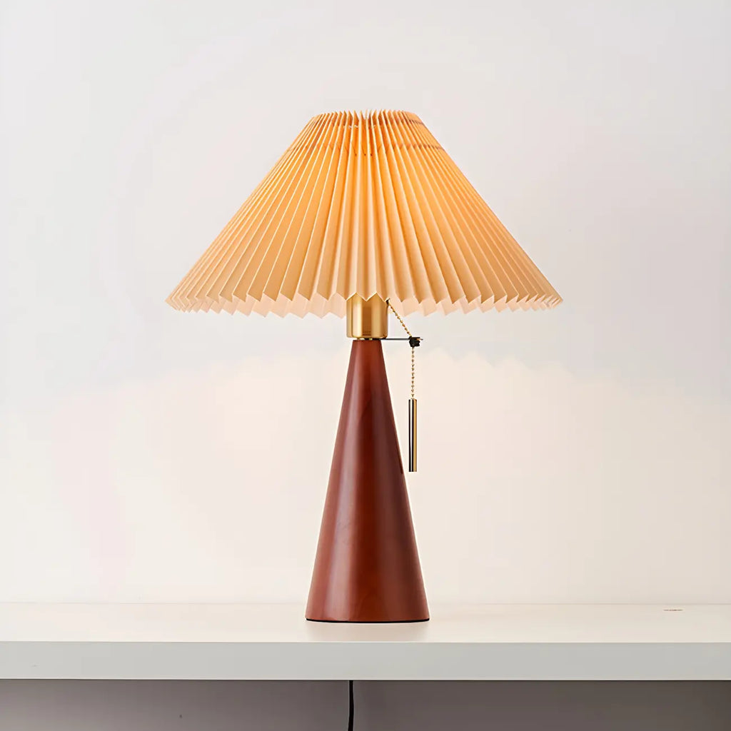 Lampe de chevet moderne en forme de cône de bois avec télécommande, LED et tissu