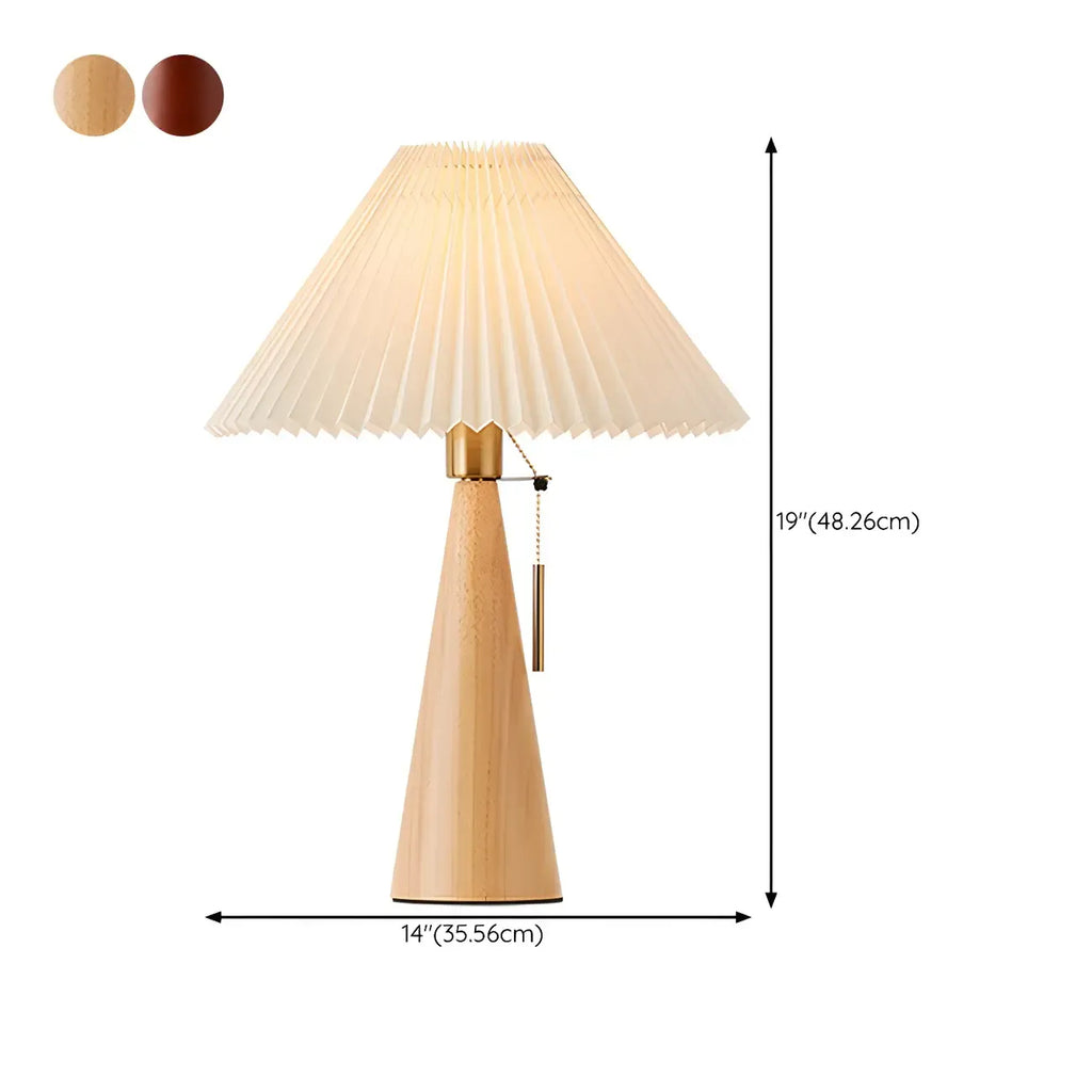 Lampe de chevet moderne en forme de cône de bois avec télécommande, LED et tissu