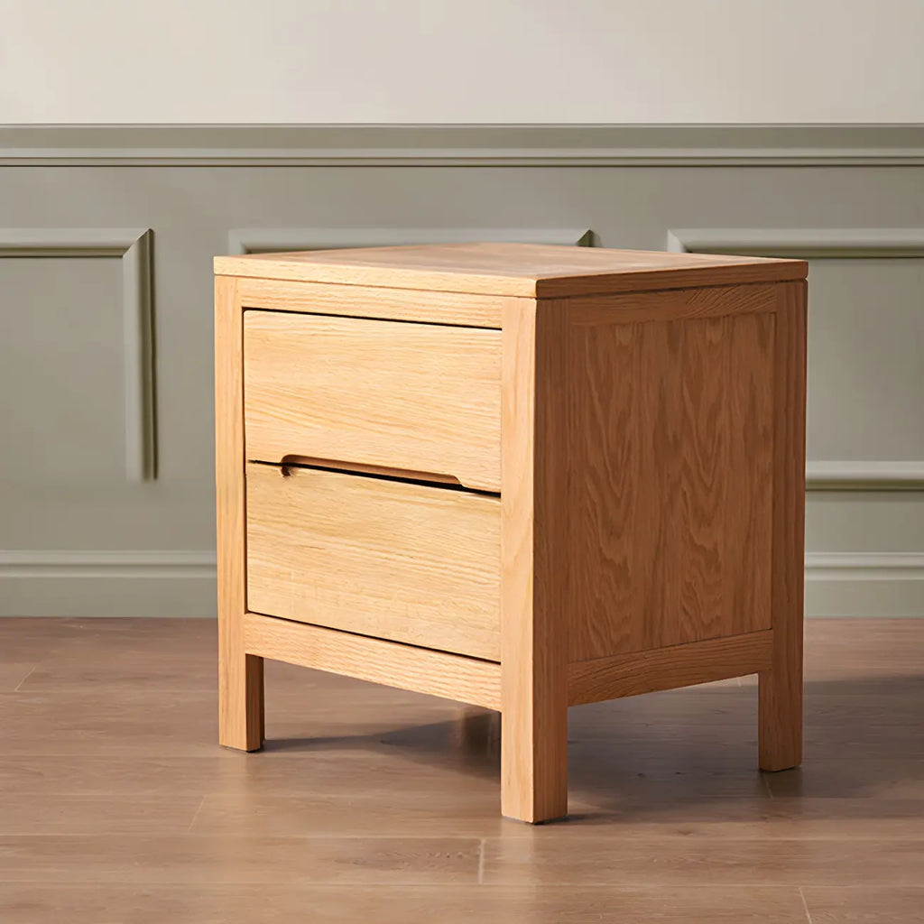 Table de chevet rectangulaire en bois naturel à 2 tiroirs