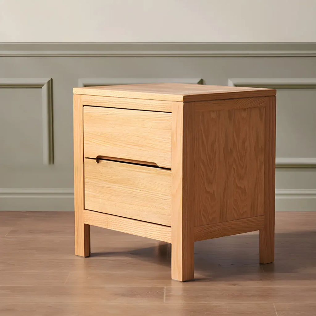 Table de chevet rectangulaire en bois naturel à 2 tiroirs