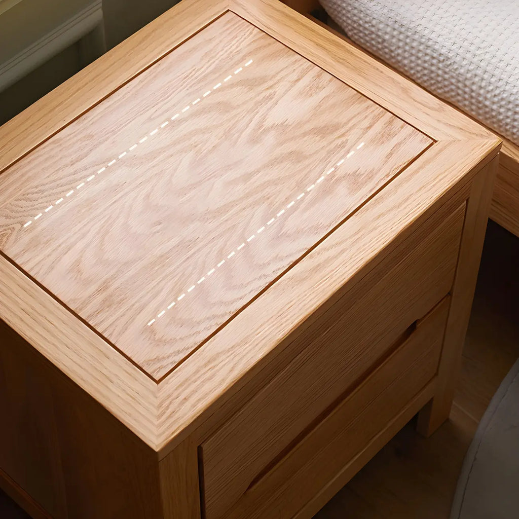 Table de chevet rectangulaire en bois naturel à 2 tiroirs