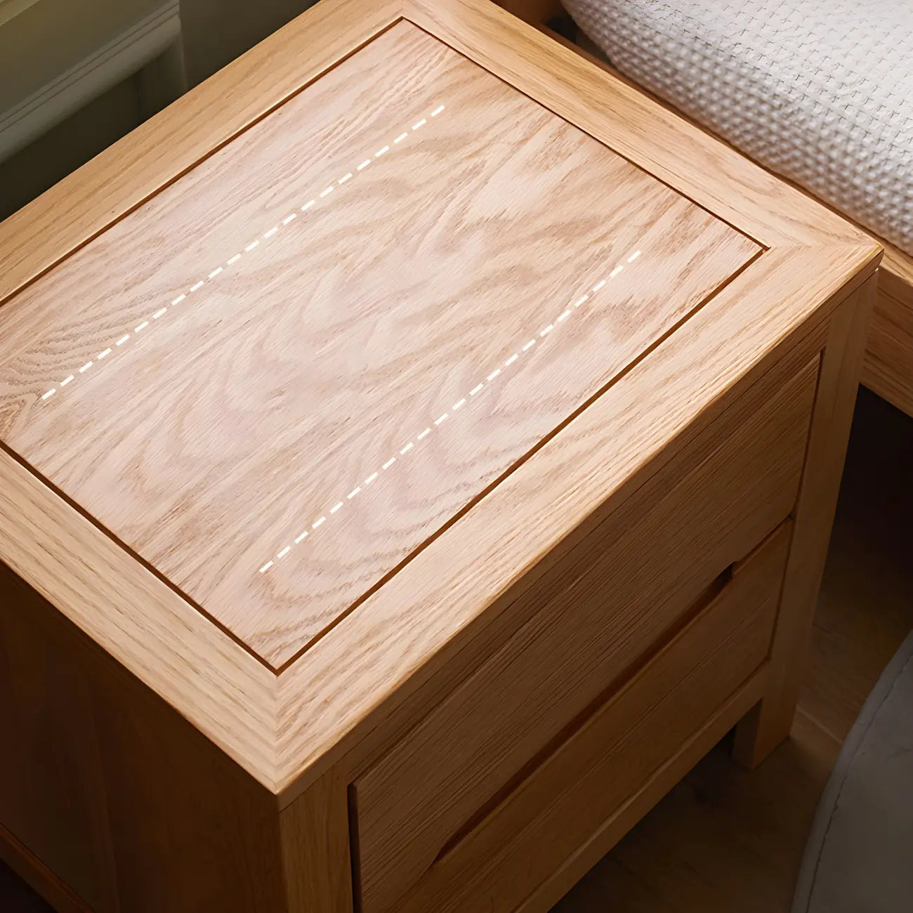 Table de chevet rectangulaire en bois naturel à 2 tiroirs