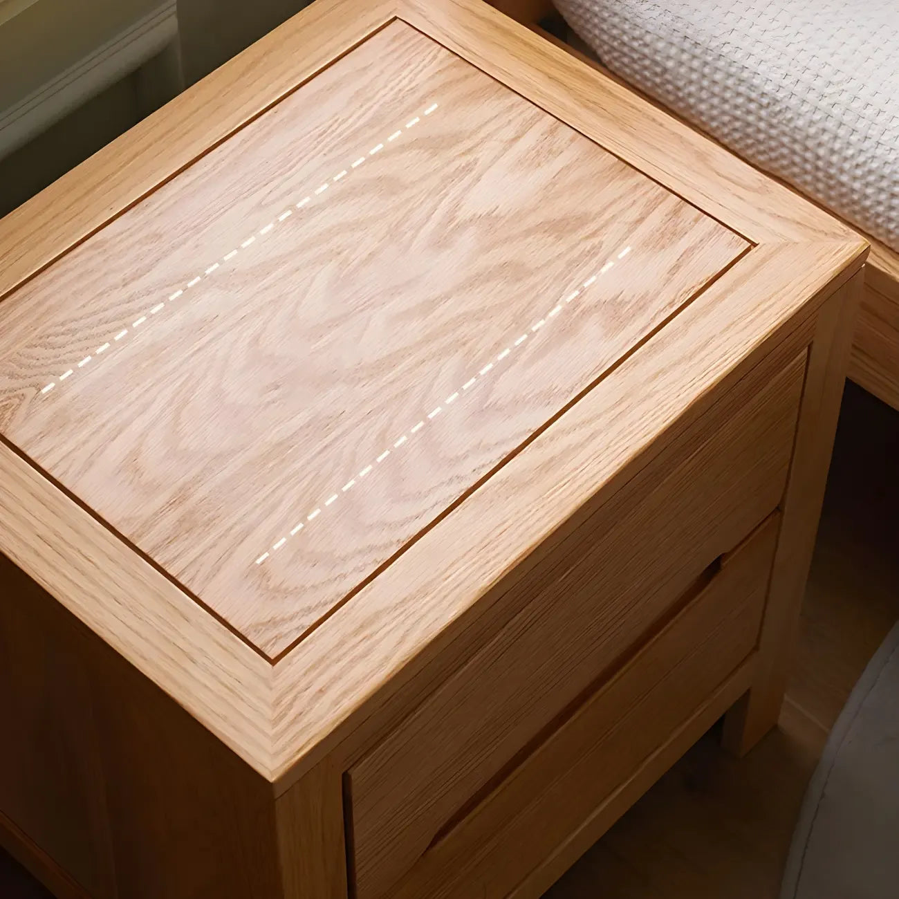 Table de chevet rectangulaire en bois naturel à 2 tiroirs