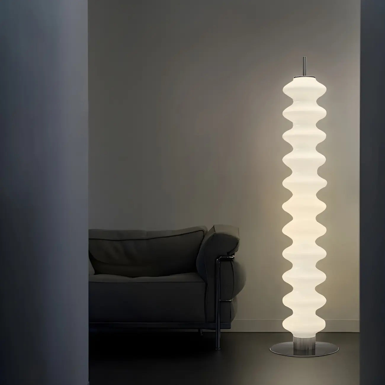 Lampadaire en verre et LED blanc sur pied pour la décoration du salon