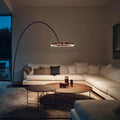 Lampadaire LED arqué doré avec anneau métallique et variateur,