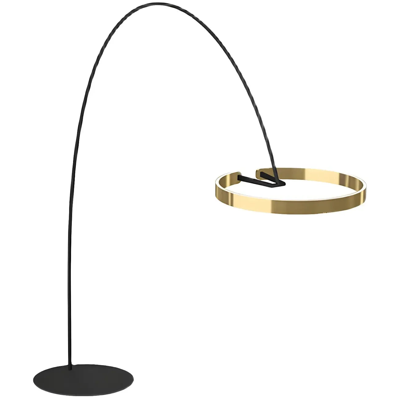 Lampadaire LED arqué doré avec anneau métallique et variateur,