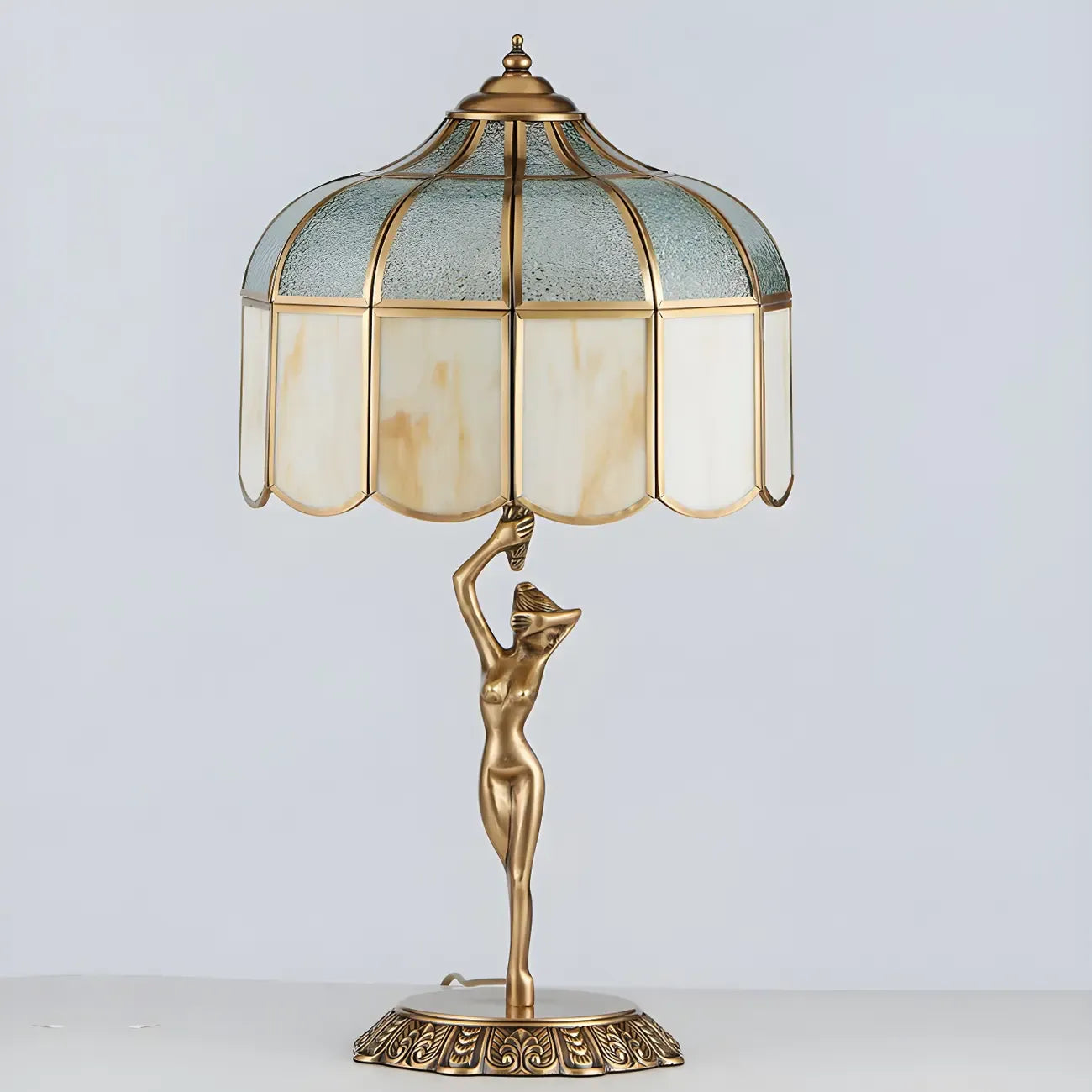 Lampe de table en laiton sculptée, à dôme en forme de sculpture figurative artistique