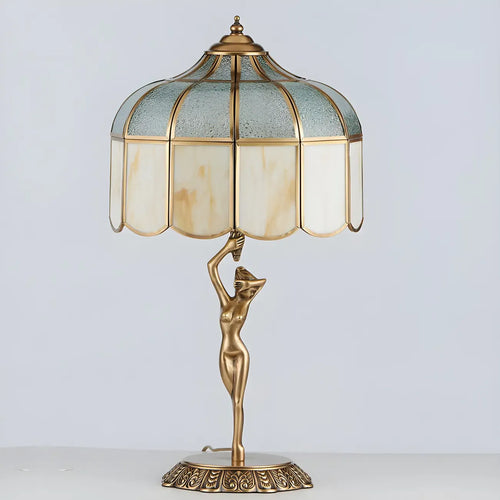 Lampe de table en laiton sculptée, à dôme en forme de sculpture figurative artistique