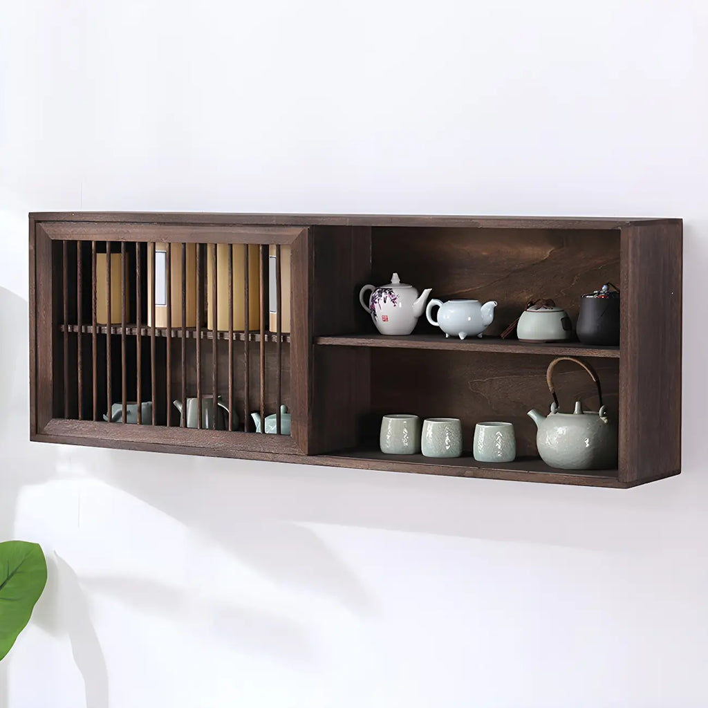 Vitrine murale à deux étagères en noyer, modèle Short Wood