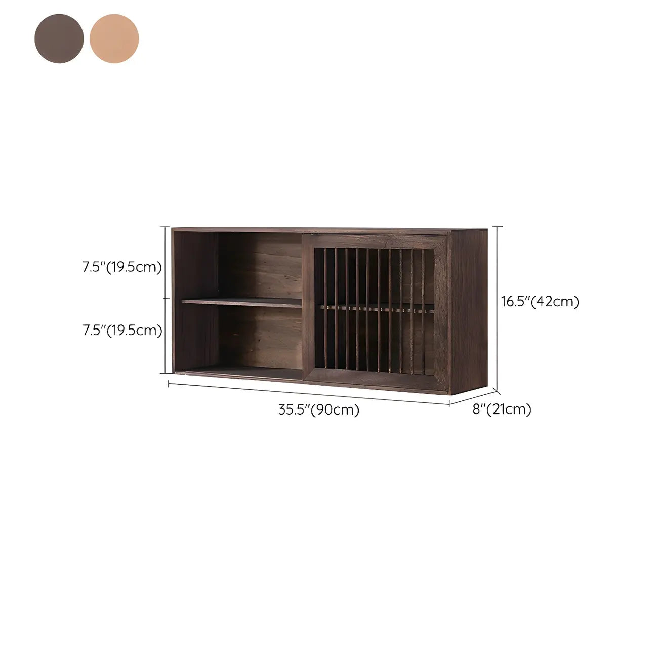 Vitrine murale à deux étagères en noyer, modèle Short Wood