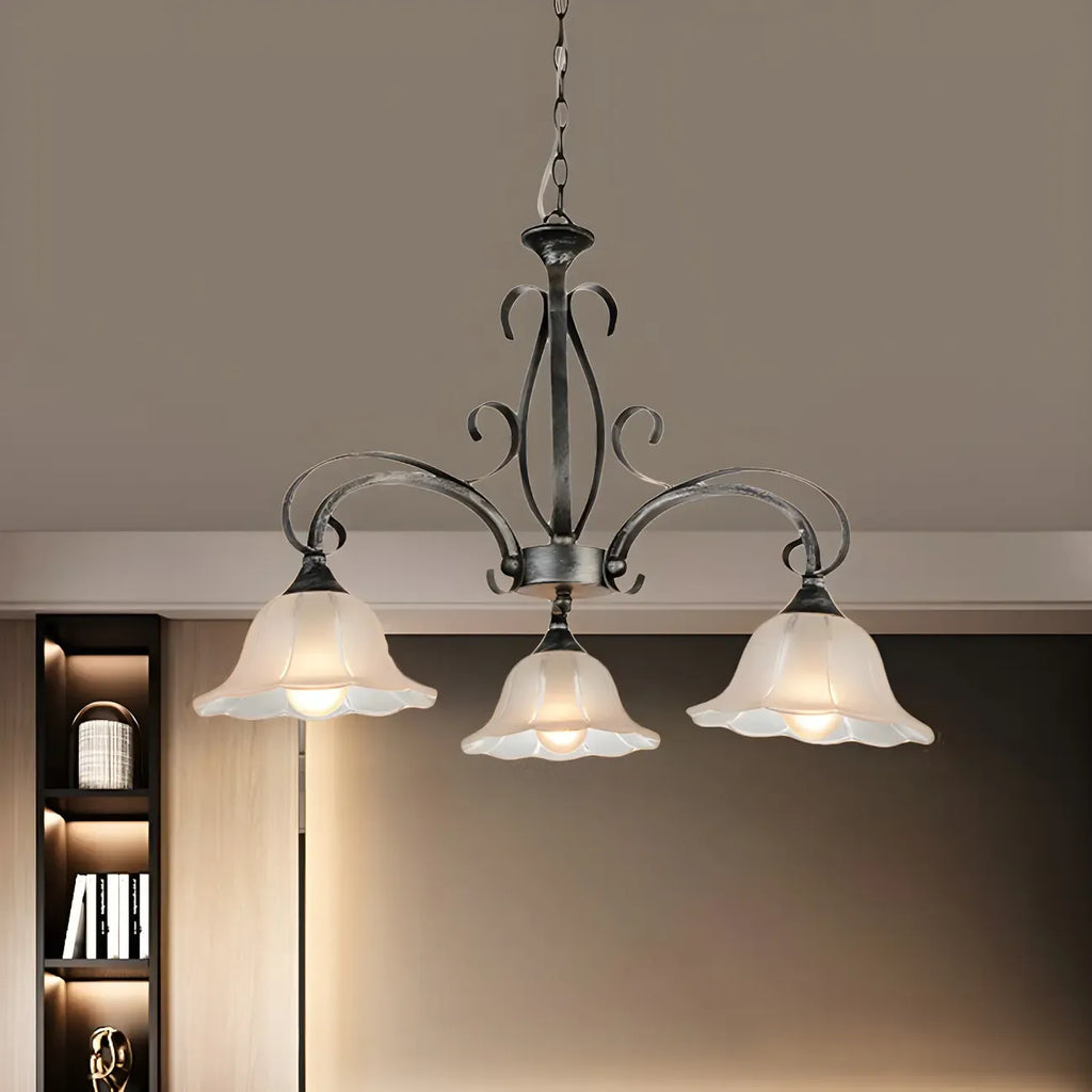 Lustre floral élégant en verre dépoli argenté