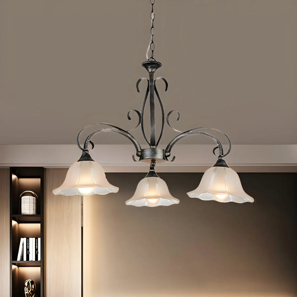 Lustre floral élégant en verre dépoli argenté